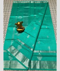 Cyan and Silver mangalagiri pattu sarees with All over Checks and Buttas design