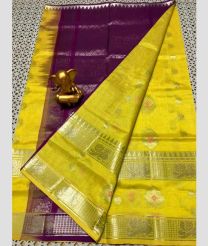 Magenta and Yellow mangalagiri pattu sarees with All over Checks and Buttas design