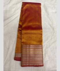 Golden Yellow and Silver mangalagiri pattu sarees with Plain design