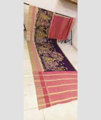Plum Purple and Cream mangalagiri pattu sarees with All over Hand Paint Pen Kalamkari design
