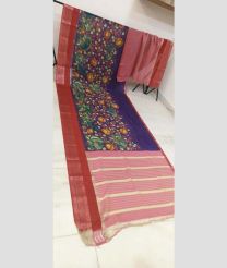 Purple and Chestnut mangalagiri pattu sarees with All over Hand Paint Pen Kalamkari design