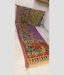 Lavender and Red mangalagiri pattu sarees with All over Hand Paint Pen Kalamkari design