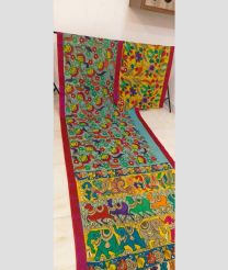 Sky Blue and Pink mangalagiri pattu sarees with All over Hand Paint Pen Kalamkari design