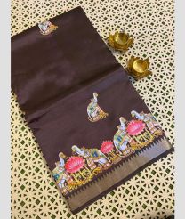 Chocolate and Half White mangalagiri pattu sarees with All over Printed design