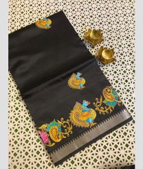 Black and Yellow mangalagiri pattu sarees with All over Printed design