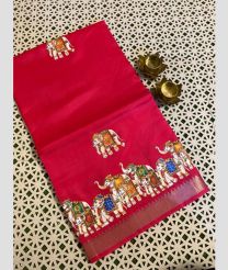 Pink and Half White mangalagiri pattu sarees with All over Printed design