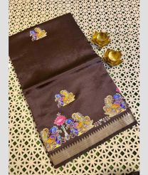 Coffee and Lite Yellow mangalagiri pattu sarees with All over Printed design