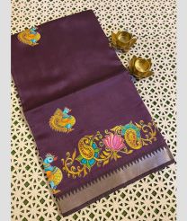 Plum Purple and Yellow mangalagiri pattu sarees with All over Printed design