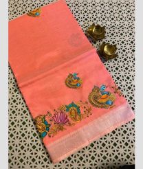 Peach and Baby Pink mangalagiri pattu sarees with All over Printed design
