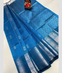 azure colour mangalagiri pattu sarees with Kanchi Border design
