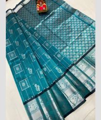 teal colour mangalagiri pattu sarees with Kanchi Border design