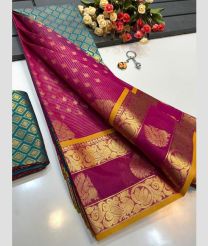 magenta colour mangalagiri pattu sarees with All over Buttas design