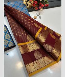 brown colour mangalagiri pattu sarees with All over Buttas design