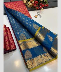 blue colour mangalagiri pattu sarees with All over Buttas design