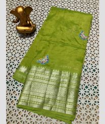 olive colour mangalagiri pattu sarees with Kanchi Border design