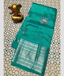 mint colour mangalagiri pattu sarees with Kanchi Border design