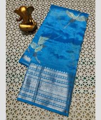 sky blue colour mangalagiri pattu sarees with Kanchi Border design