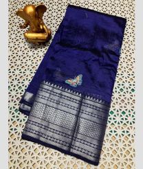 navy blue colour mangalagiri pattu sarees with Kanchi Border design
