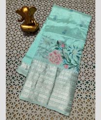 ice blue colour mangalagiri pattu sarees with Kanchi Border design