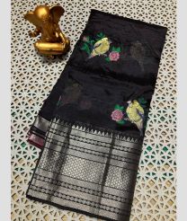 black colour mangalagiri pattu sarees with Kanchi Border design