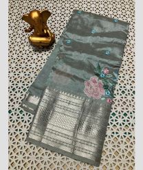 gray colour mangalagiri pattu sarees with Kanchi Border design
