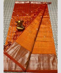 orange colour mangalagiri pattu sarees with Kanchi Border design