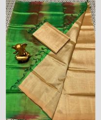 cream and light green colour mangalagiri pattu sarees with Plain design