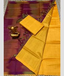 yellow and purple colour mangalagiri pattu sarees with Plain design