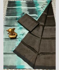 charcoal and cyan colour mangalagiri pattu sarees with Plain design
