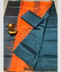 orange and teal colour mangalagiri pattu sarees with Plain design