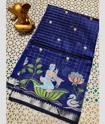 blue colour mangalagiri pattu sarees with All over Checks design