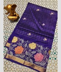 purple colour mangalagiri pattu sarees with All over Checks design