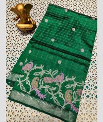 dark green colour mangalagiri pattu sarees with All over Checks design