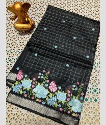 charcoal colour mangalagiri pattu sarees with All over Checks design