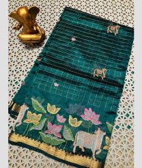 teal blue colour mangalagiri pattu sarees with All over Checks design