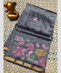 gray colour mangalagiri pattu sarees with All over Checks design