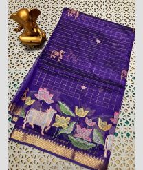 violet colour mangalagiri pattu sarees with All over Checks design
