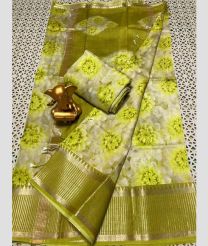 olive and ice cream colour mangalagiri pattu sarees with Kanchi Border design