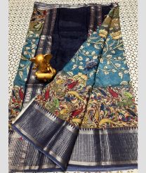 cyan blue and silver colour mangalagiri pattu sarees with Kanchi Border design