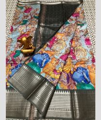 silver and light blue colour mangalagiri pattu sarees with Kanchi Border design