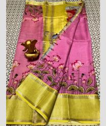 pink and olive colour mangalagiri pattu sarees with Kanchi Border design