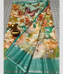 ice cream and cyan blue colour mangalagiri pattu sarees with Kanchi Border design