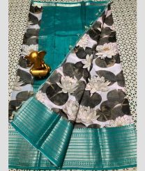 charcoal and cream colour mangalagiri pattu sarees with Kanchi Border design