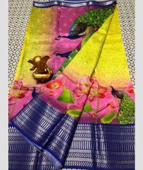 yellow and pink colour mangalagiri pattu sarees with Kanchi Border design
