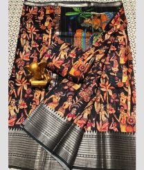 silver and charcoal colour mangalagiri pattu sarees with Kanchi Border design
