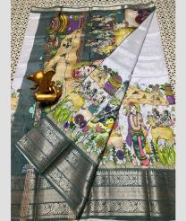 silver colour mangalagiri pattu sarees with Kanchi Border design