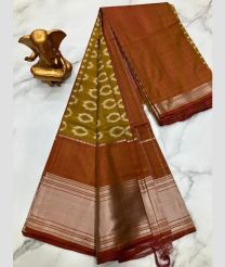 brown and olive colour mangalagiri pattu sarees with Kanchi Border design