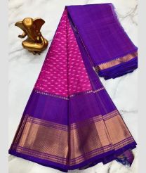 purple and coral colour mangalagiri pattu sarees with Kanchi Border design