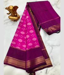 coral and purple colour mangalagiri pattu sarees with Kanchi Border design