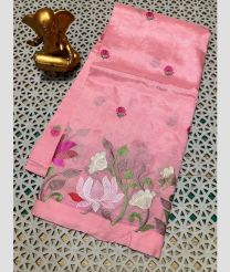 pink colour mangalagiri pattu sarees with All over Embroidary design